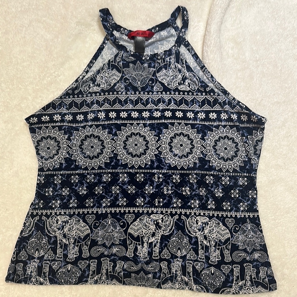 Navy Blue Elephant Print Halter Top